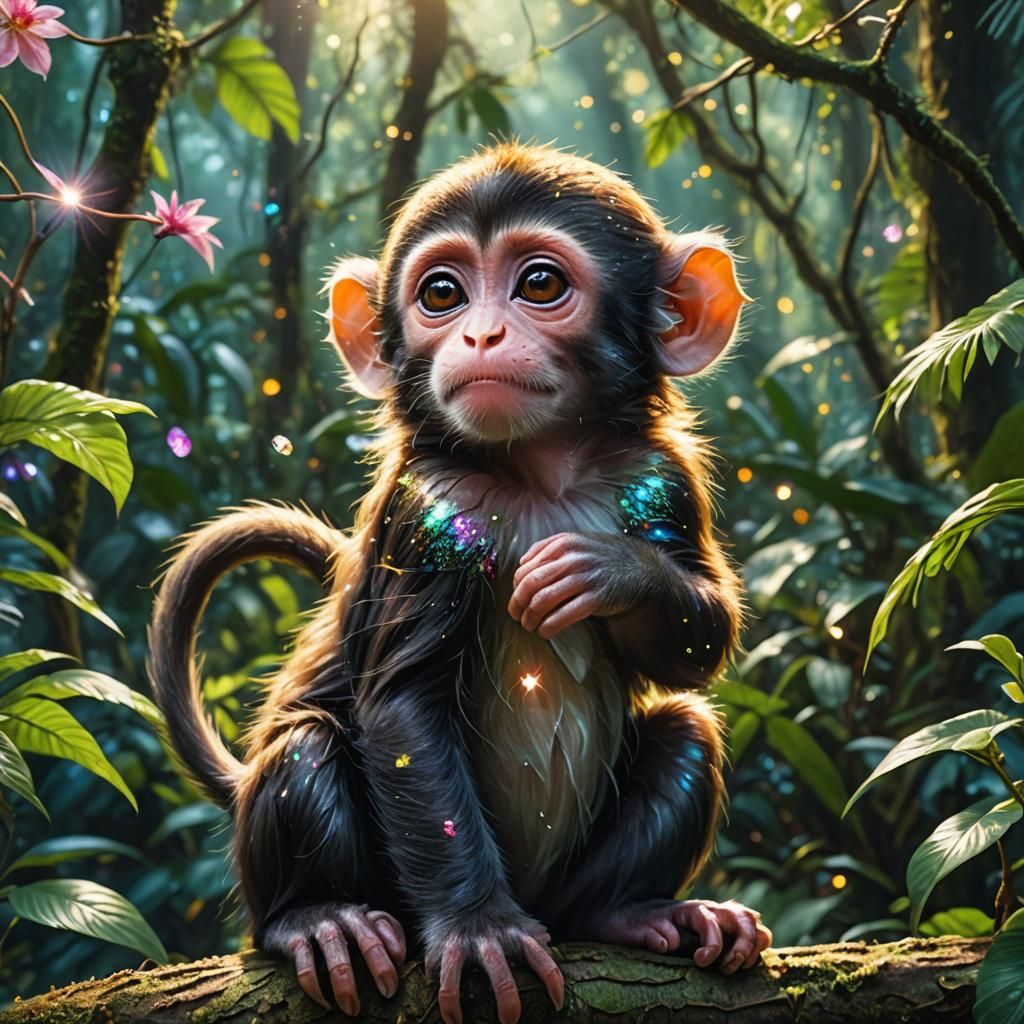 Enchanted Rainforest: Cute Baby Monkey Close-up