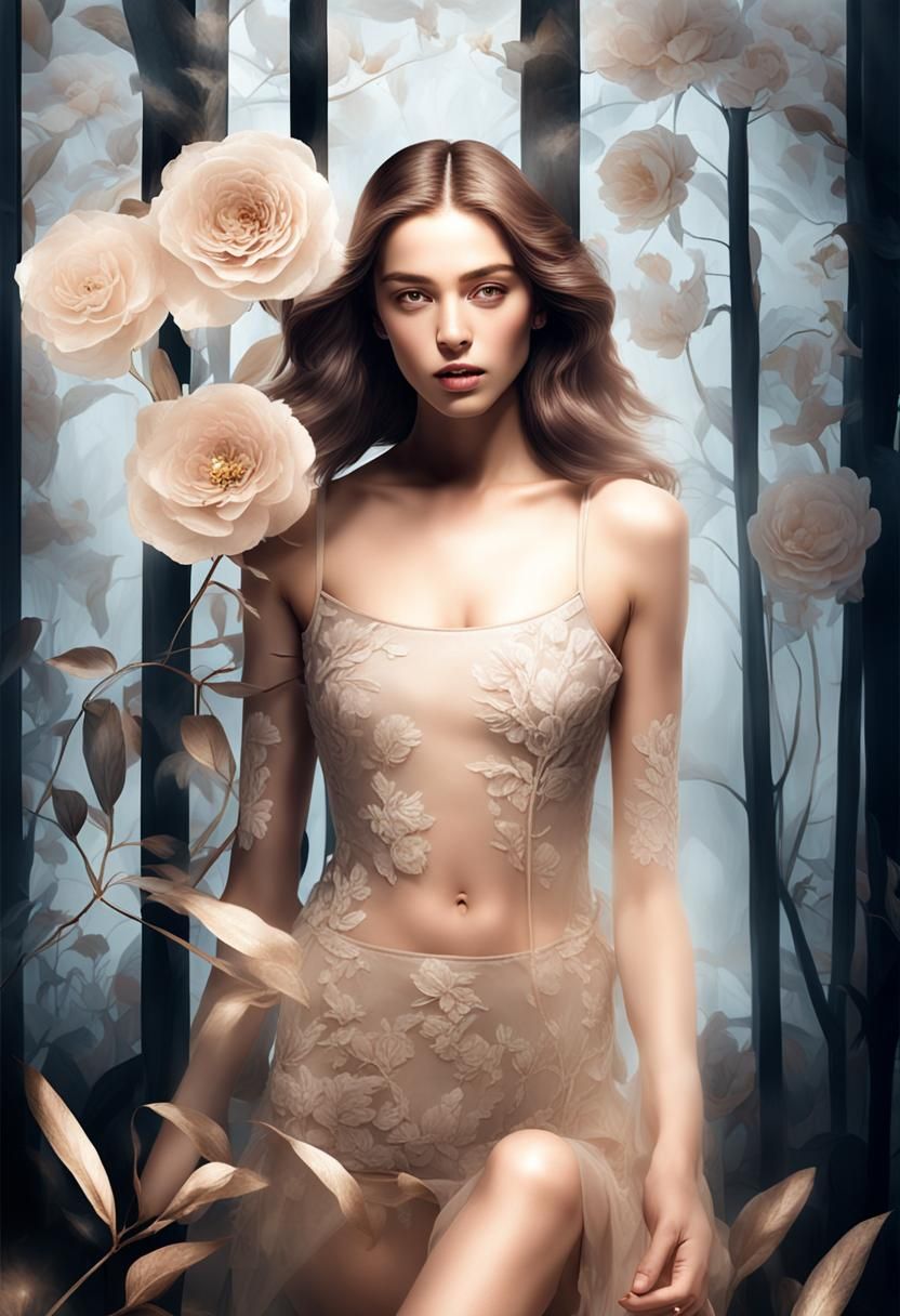 Sensual Woman Poses in Transparent Elegance