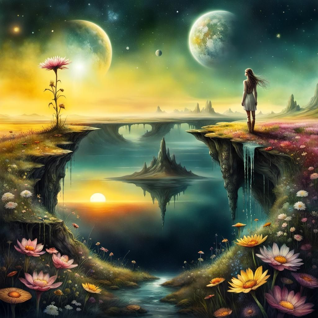 Surreal Flower Meadow Landscape in Digital Watercolor