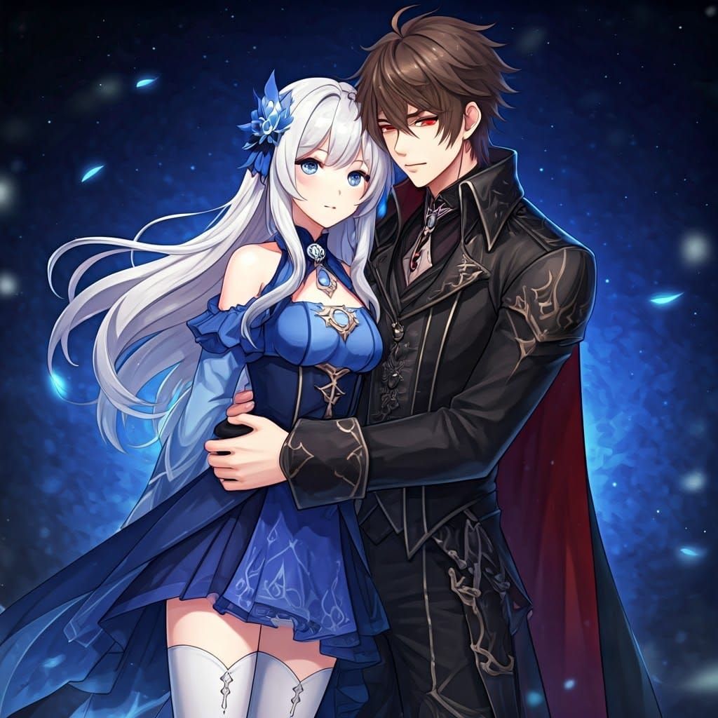 Gothic Couple Embrace in 3D Anime Style