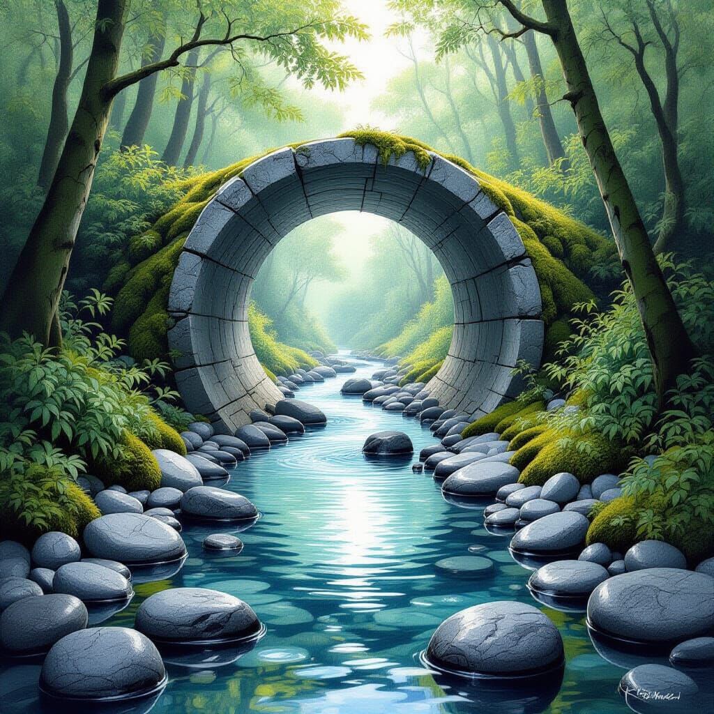 Hyperrealistic Pencil Sketch of Water Tunnel and Forest