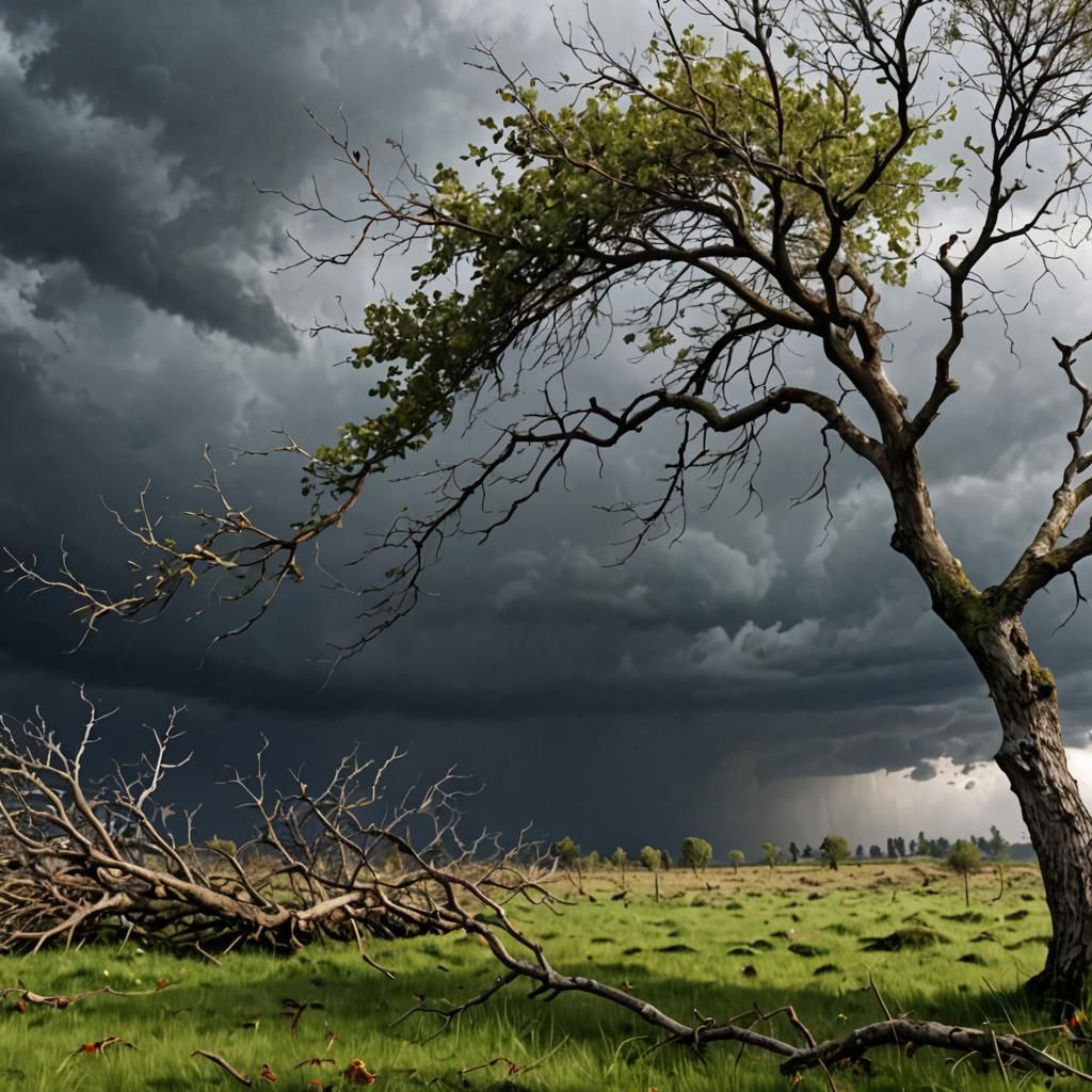 Tree Branches Swaying in Stormy Wind