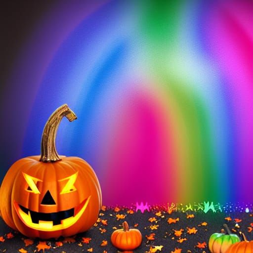Rainbow Halloween Scene with Festive Colors