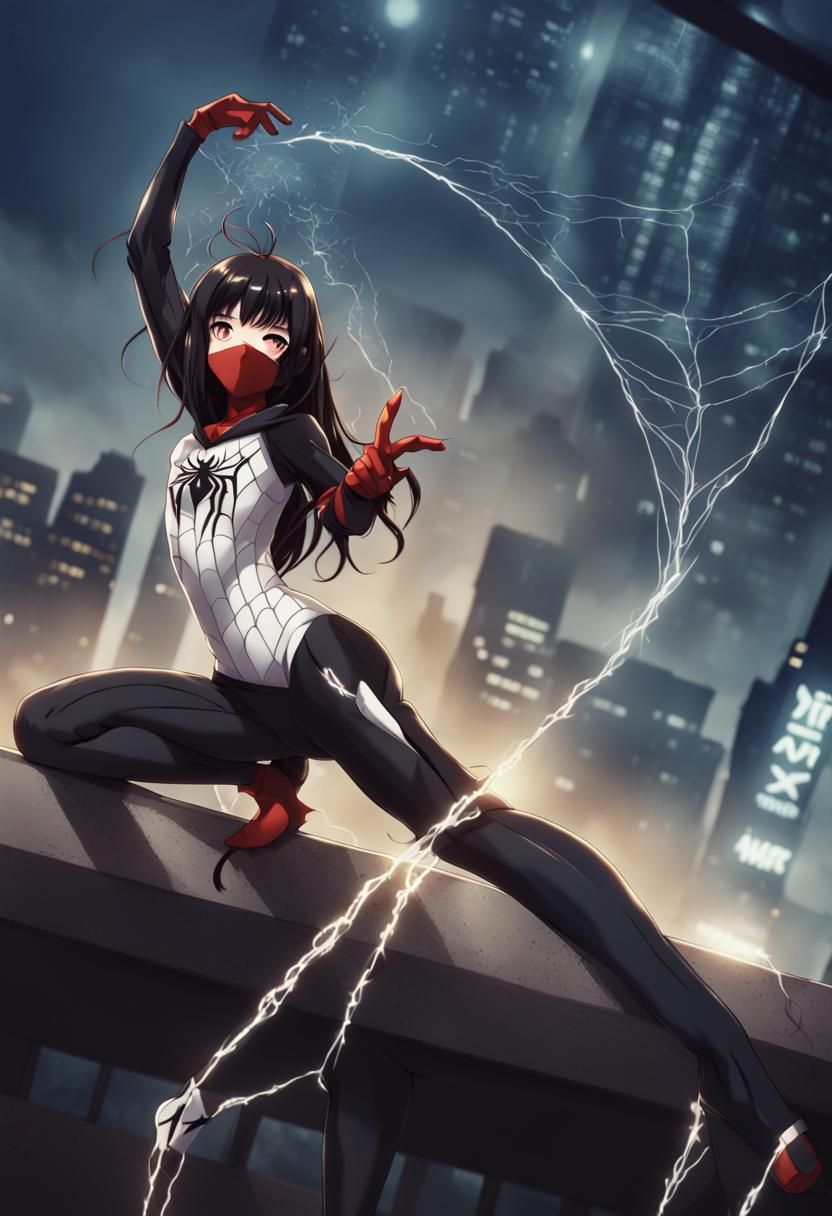 Anime Spider-Girl in Black and White Costume