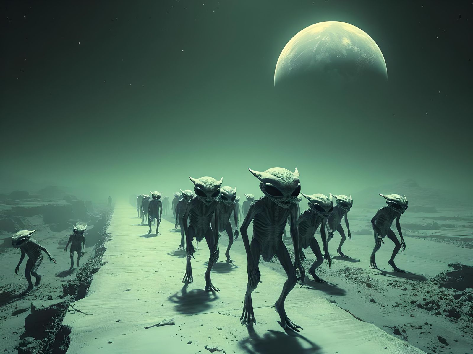 Alien Creatures on Infinite Path in Infrared Light