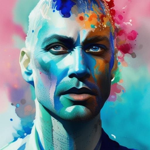 Blue-Eyed Nordic Man: Detailed Gouache and Watercolor Art