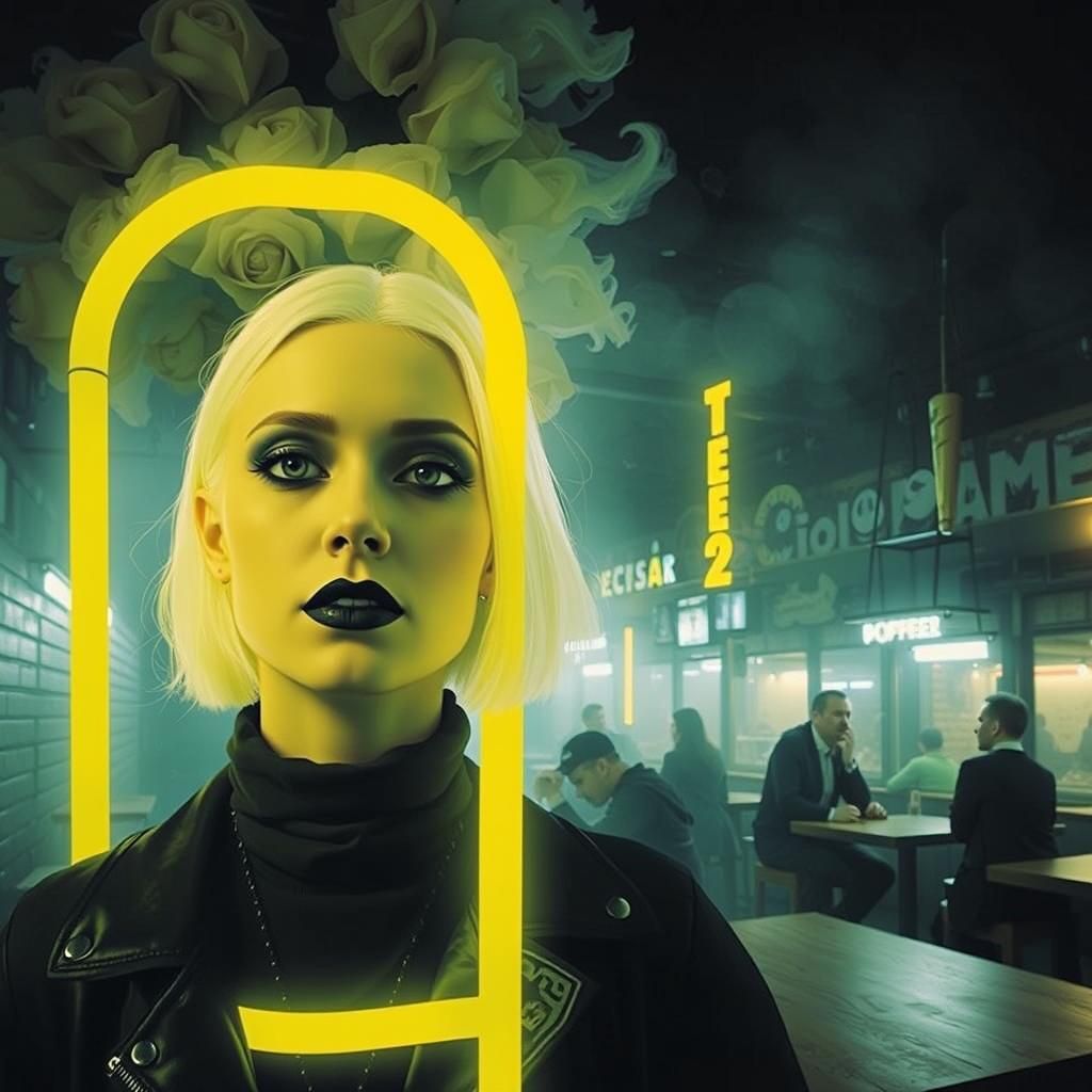 Goth Fashion Model in Coffee Shop