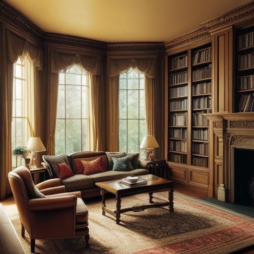 Vintage Home Library in Golden Hour Light