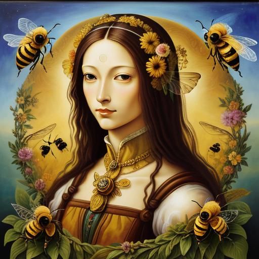 Honey Goddess Portrait in Da Vinci Style