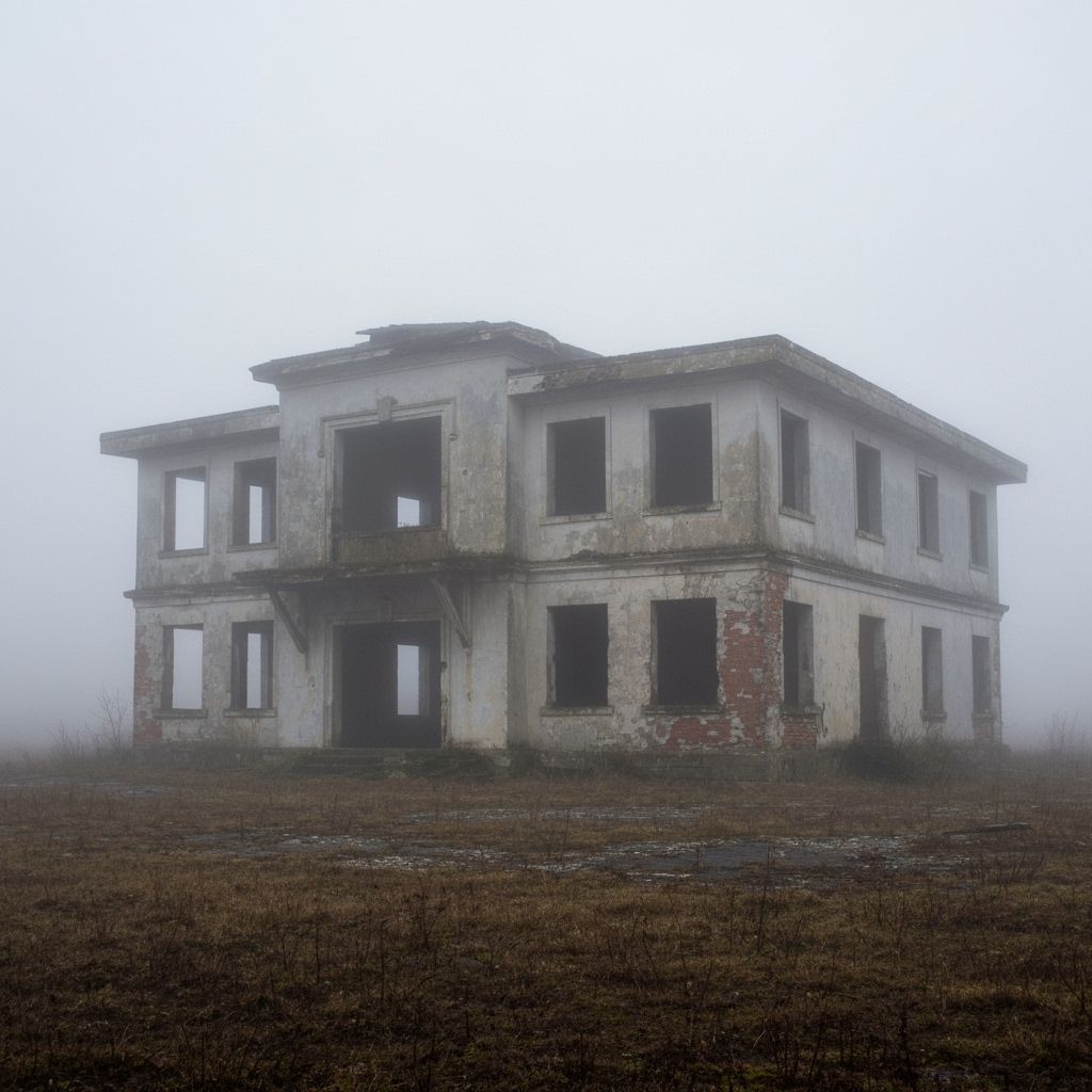 Abandoned Building Shrouded in Fog