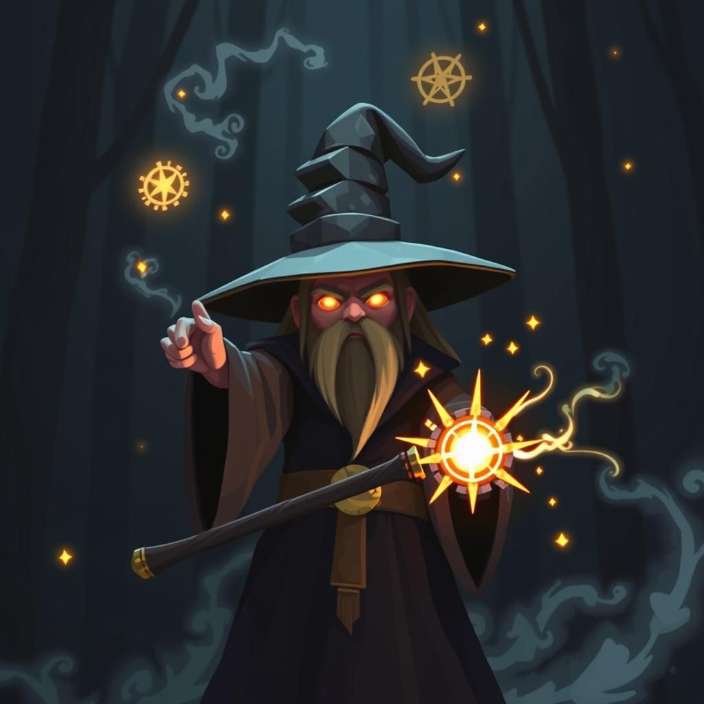 Low-Poly Wizard Casting Spell in Dark Forest
