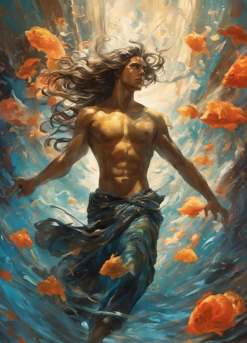 Underwater Man in Graffiti Art Style