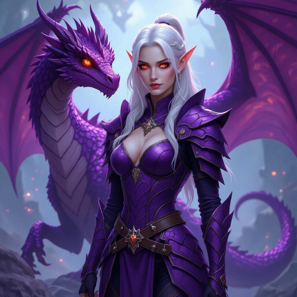 Astral Elf Ranger with Dragon Companion in Epic Fantasy Styl...