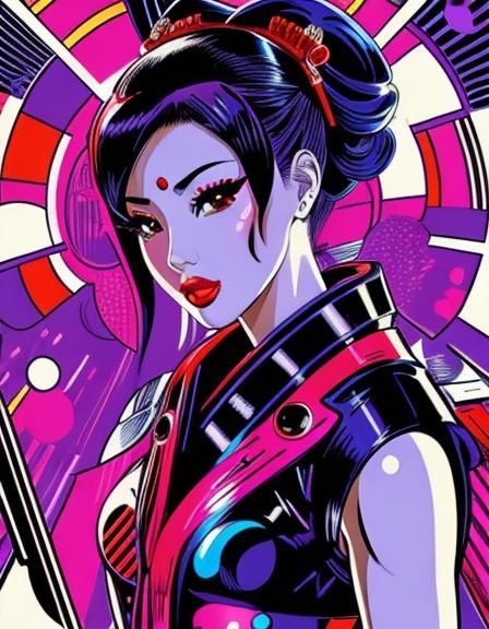 Cyberpunk Geisha in Pop Art Comic Style