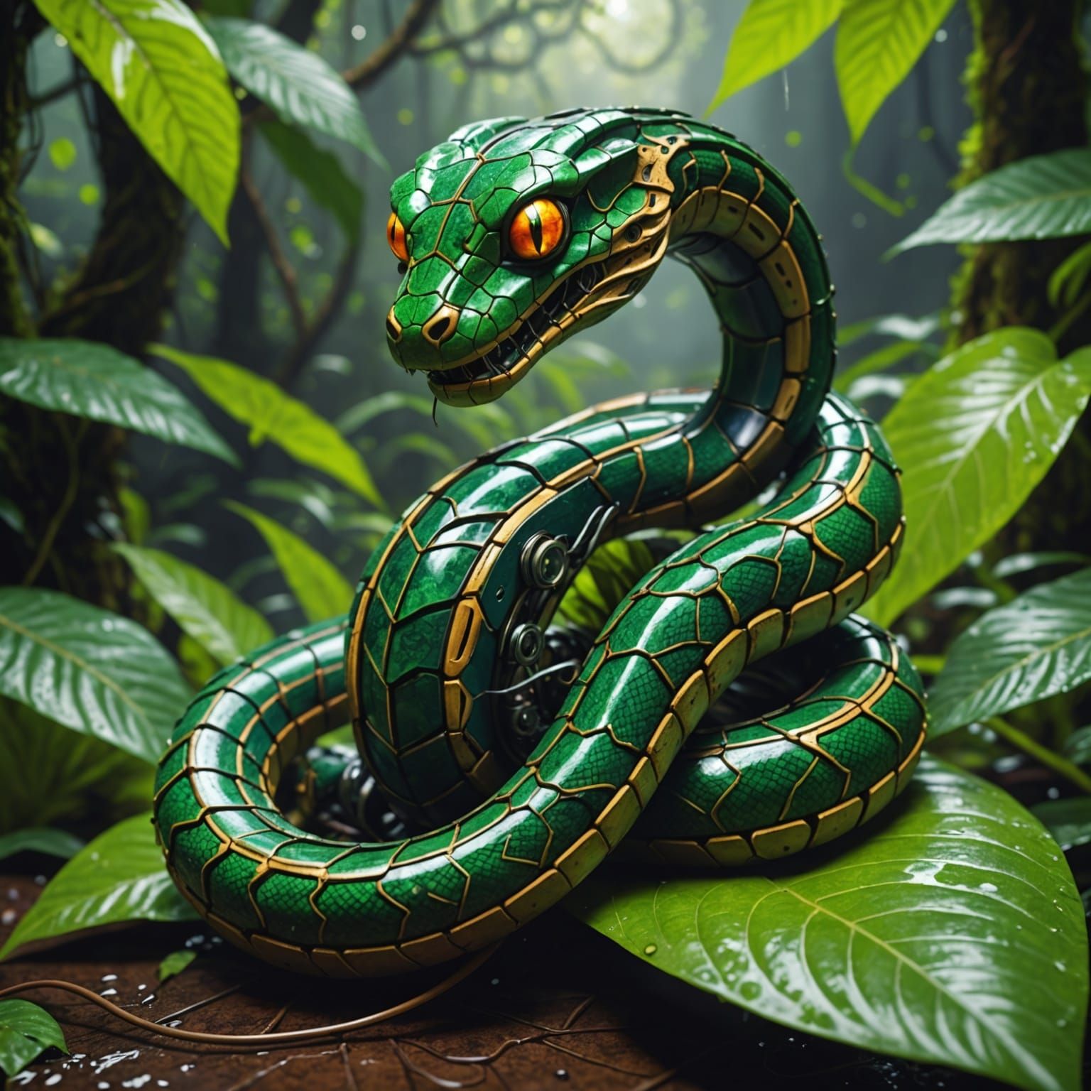 Rainforest Cyborg Snake Emitting Energy