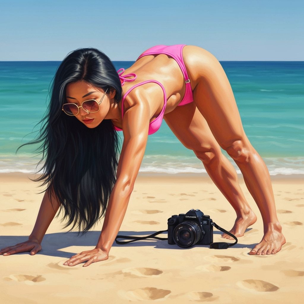 Yoga on the Beach: Hyperrealistic Digital Art