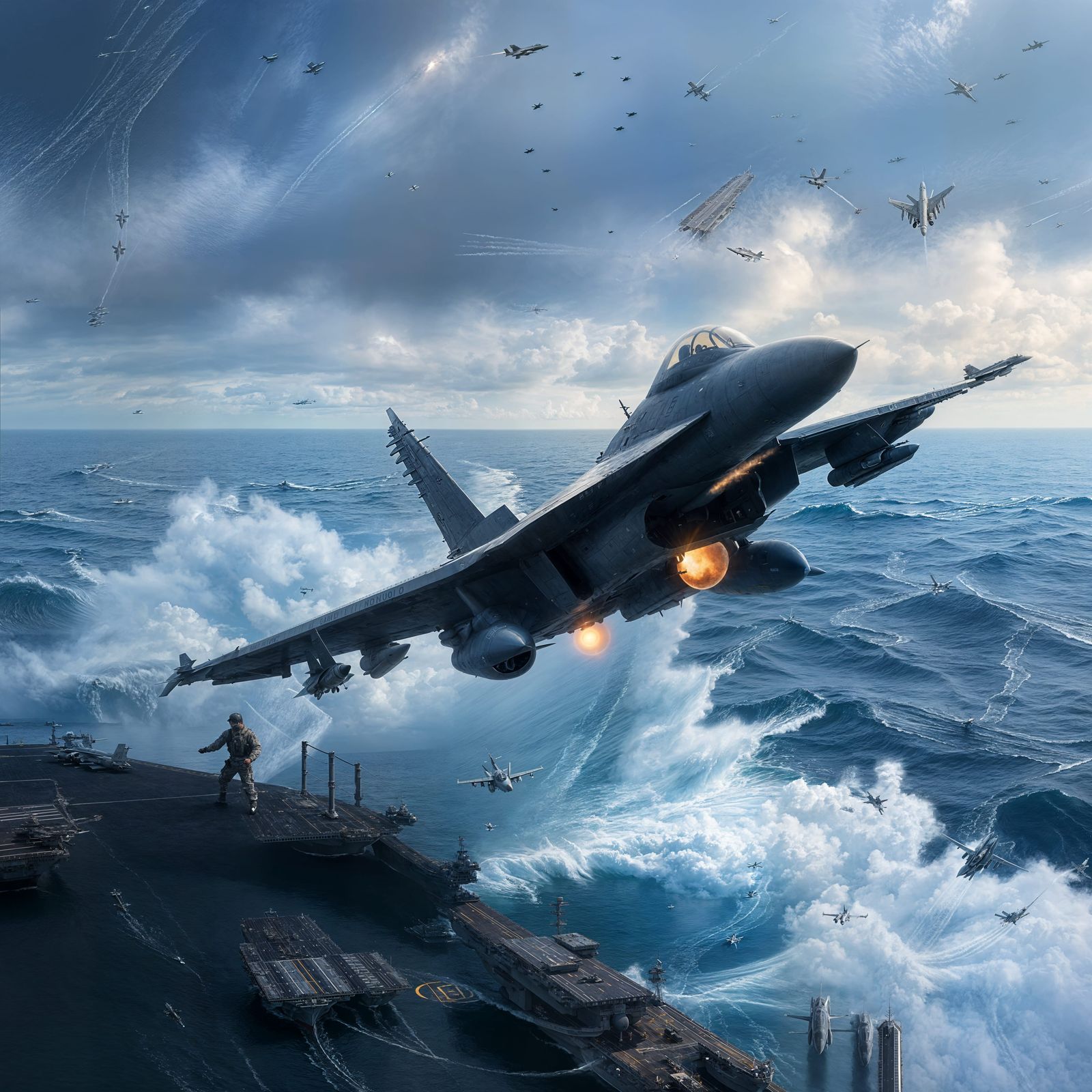 F-16 Launching from Aircraft Carrier: Photorealistic