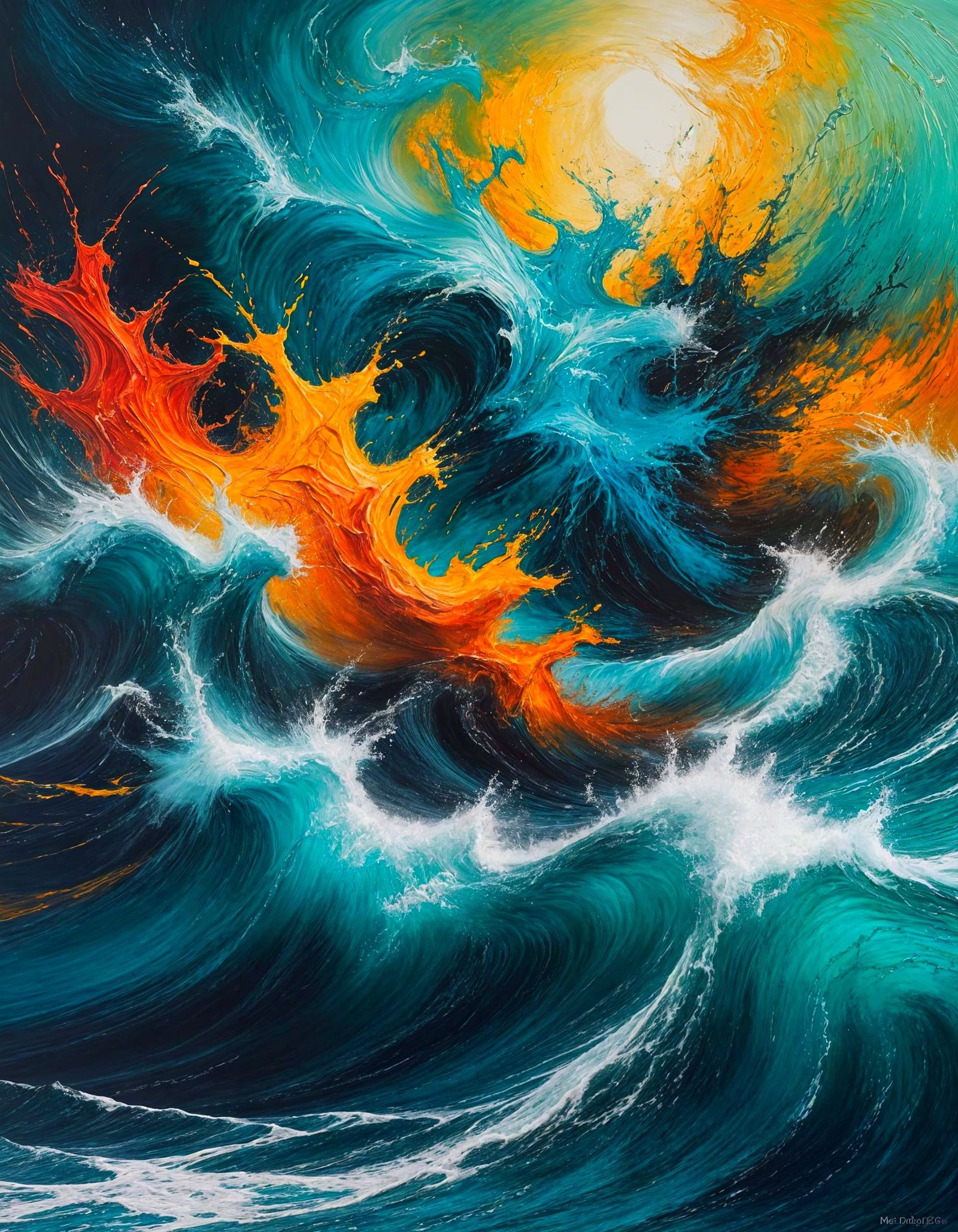 Abstract Expressionist Seascape with Turbulent Waves