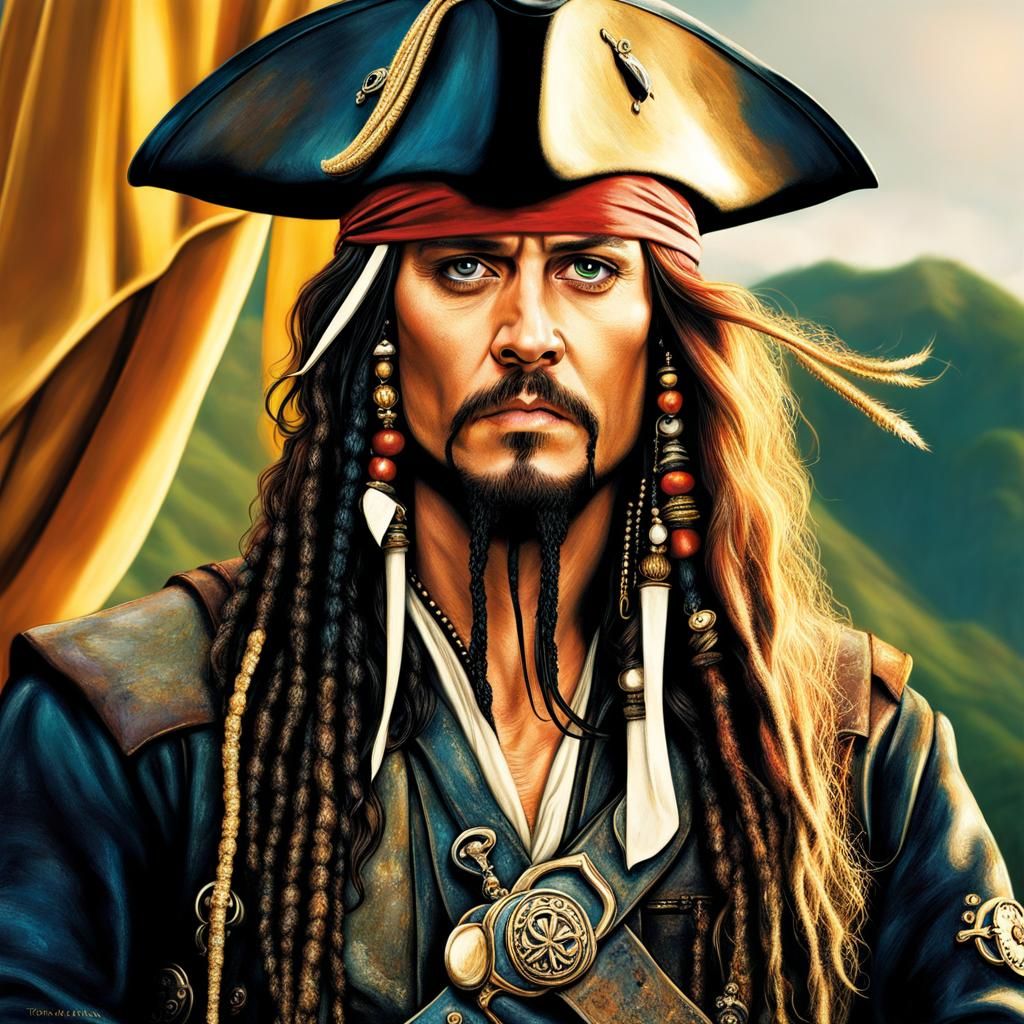 Captain Jack Sparrow in Gustav Klimt Style