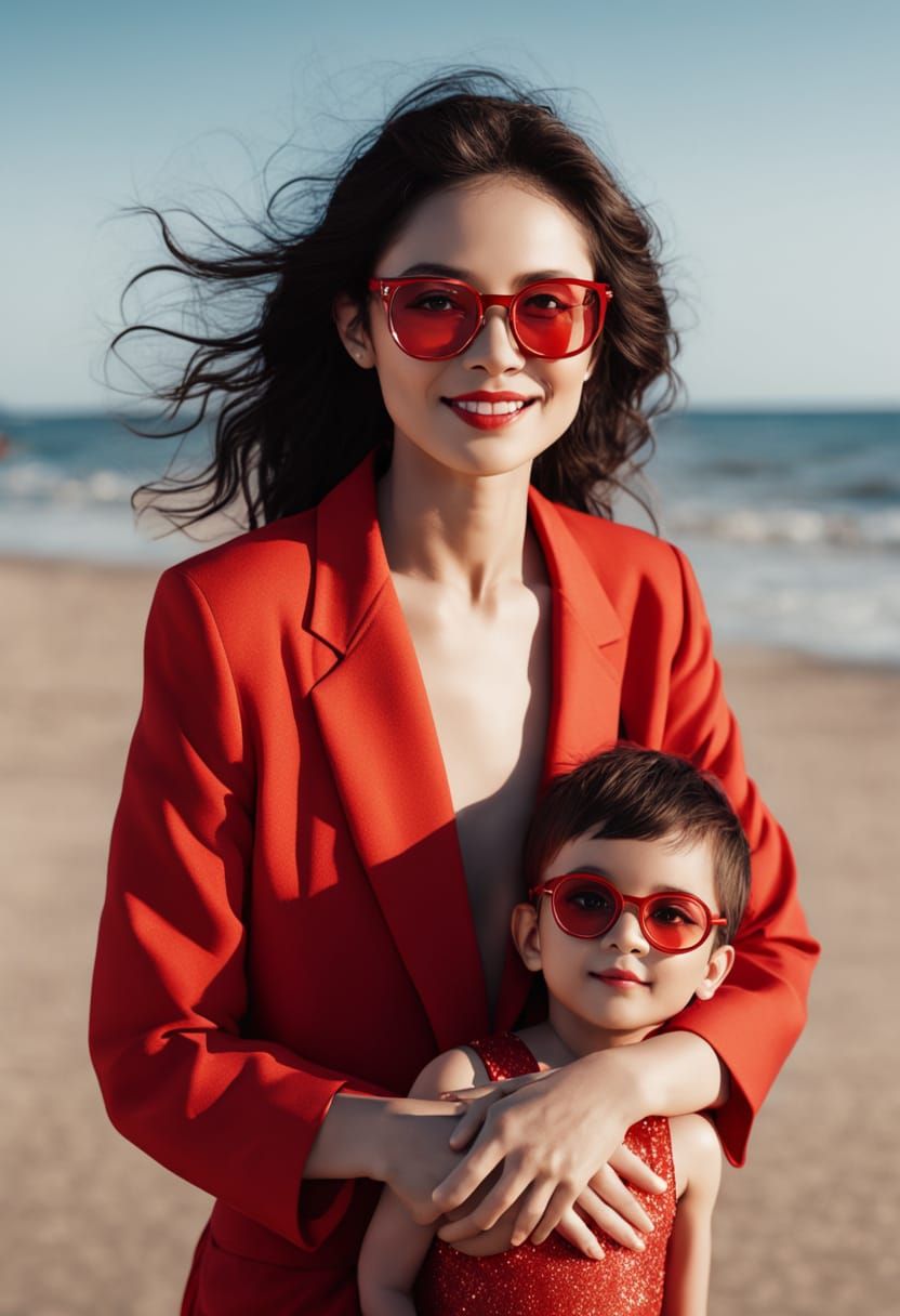 Photorealistic Woman with Child in Golden Hour Lighting