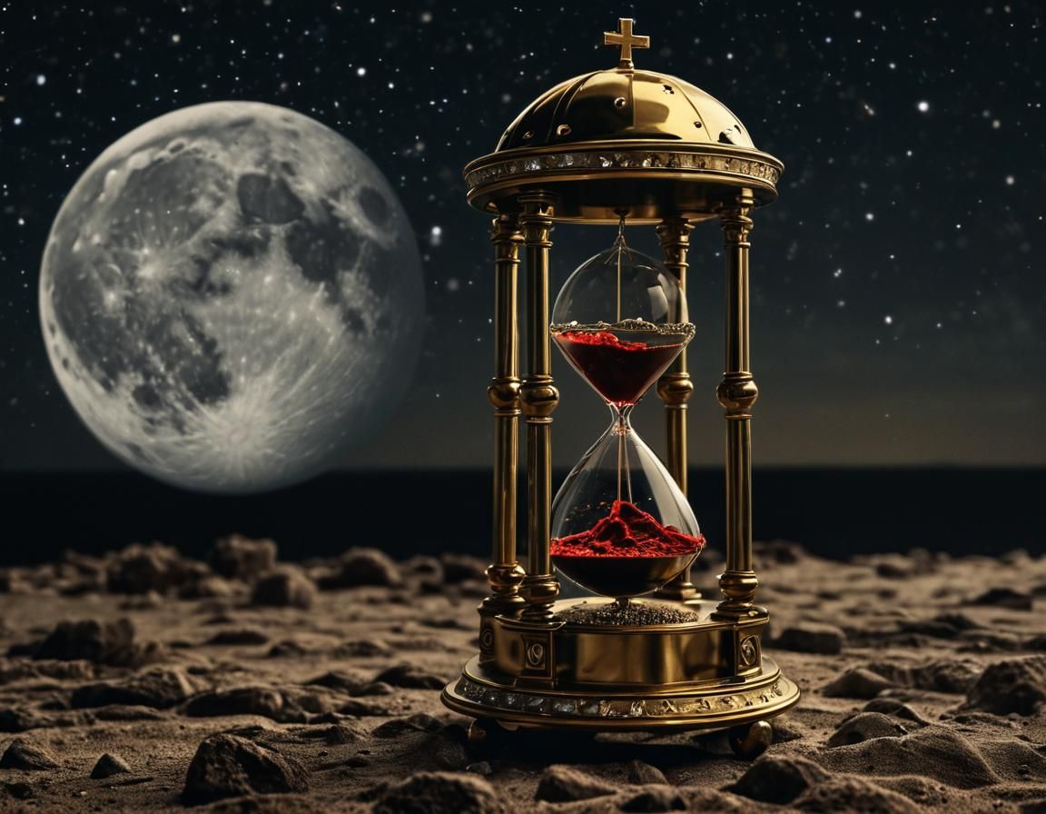 Golden Hourglass with Earth and Blood in Pop Art