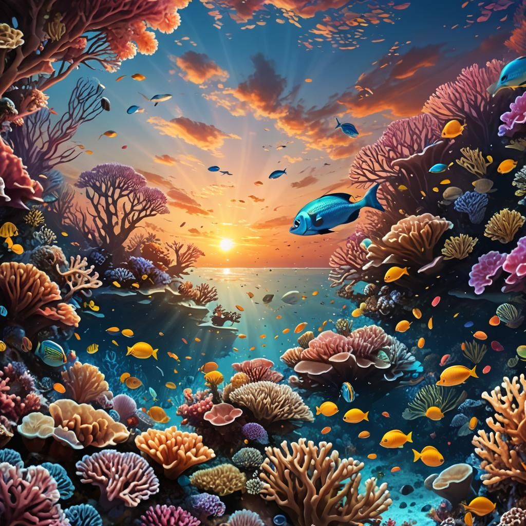 Coral Reef at Sunset: Dreamy Digital Art