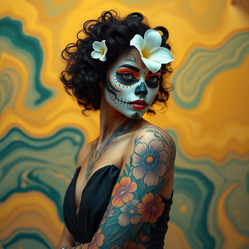 Ethereal Puerto Rican Goddess in Day of the Dead-Inspired Cy...