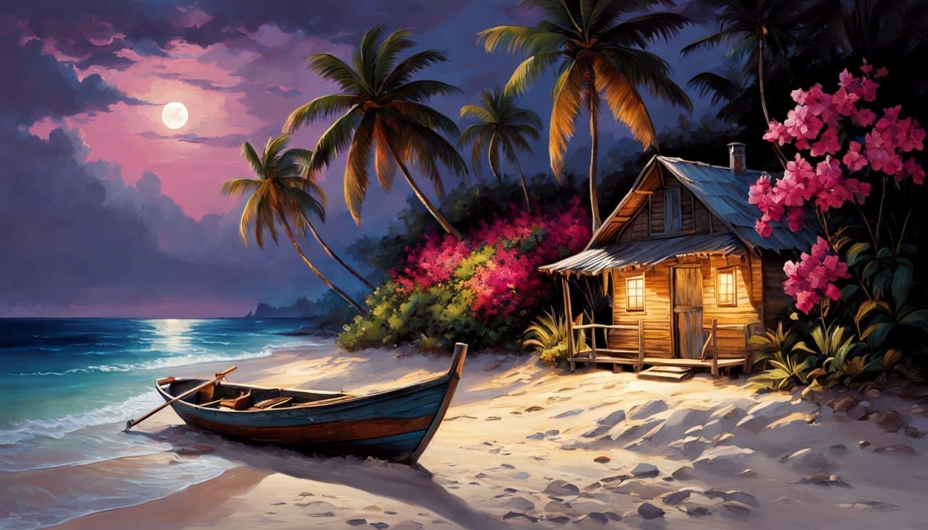 Caribbean Island Fisherman's Hut in Vibrant Colors