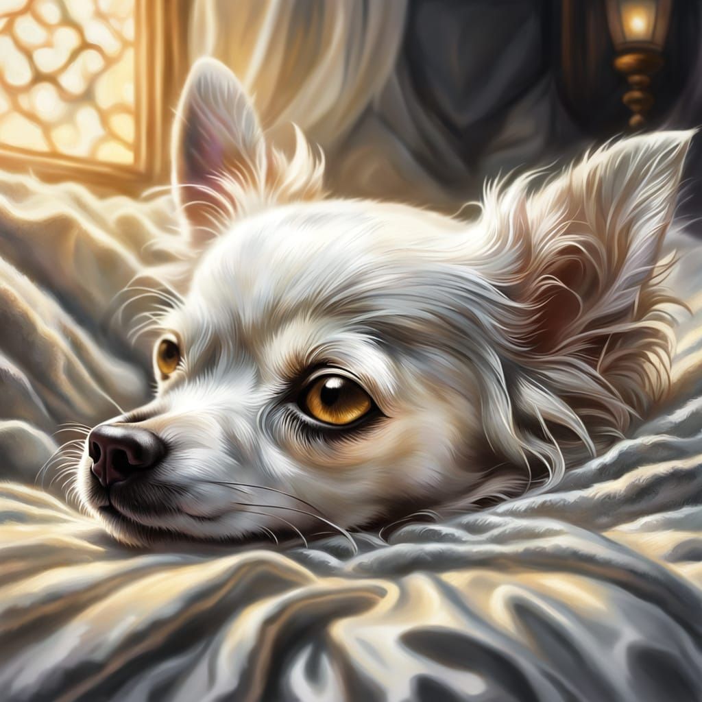 Sleeping Chihuahua in Ethereal Fantasy Charcoal Drawing