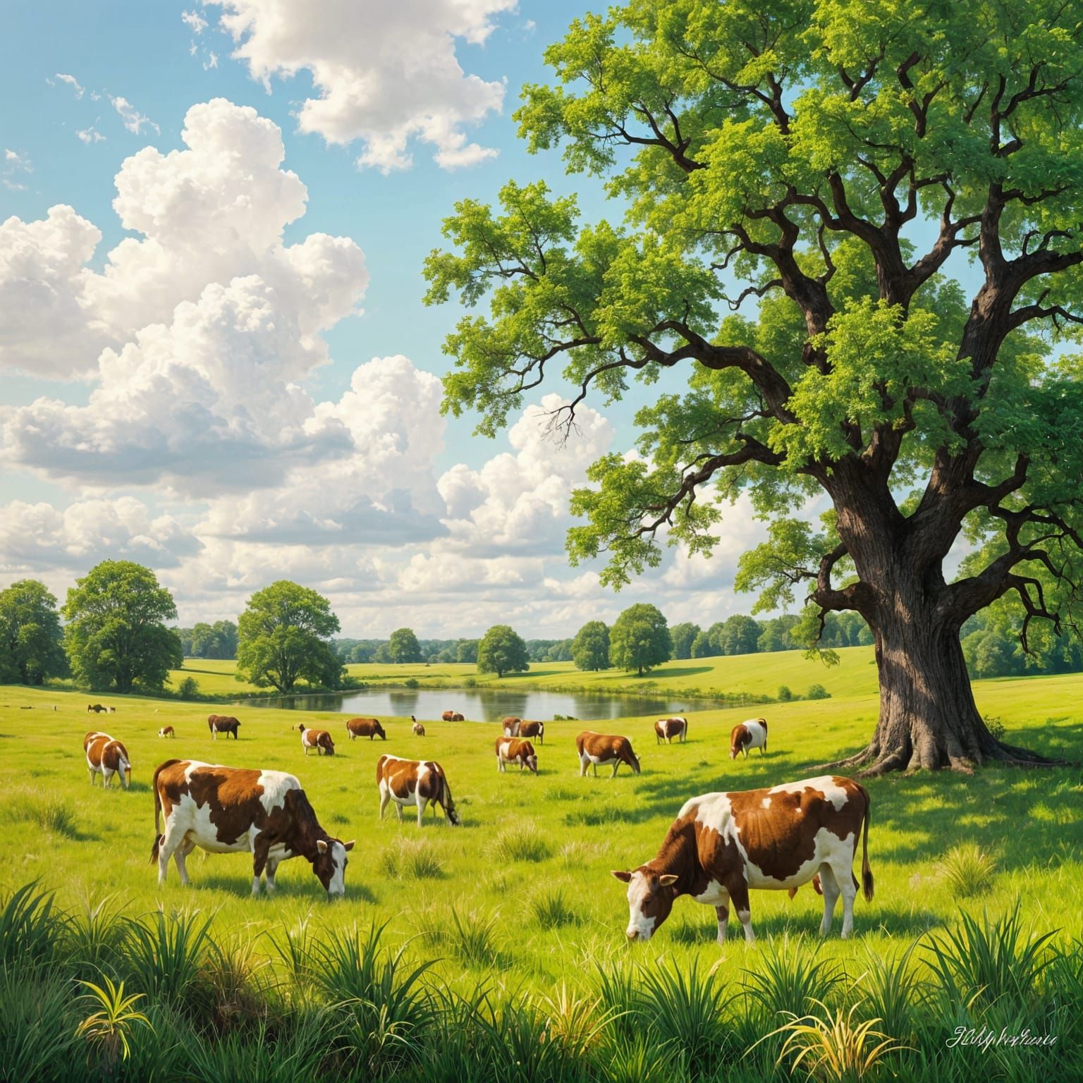 Tranquil Pastoral Scene: Cows Grazing in Meadow