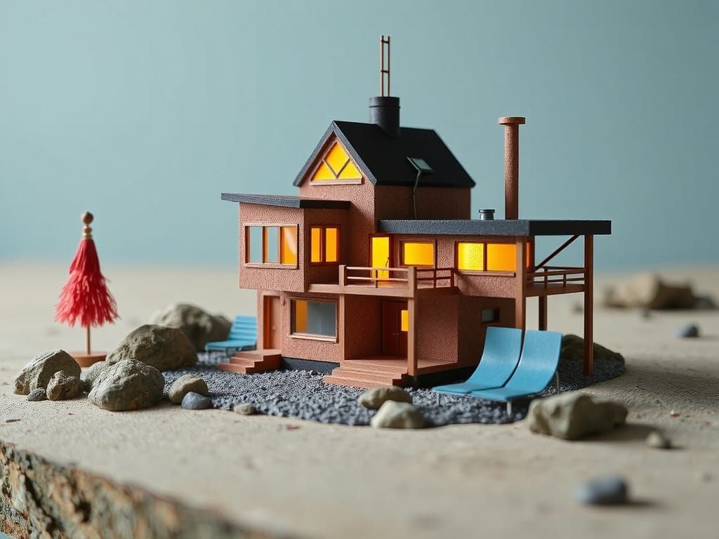 Dystopian Beach House Diorama with Quilling Details