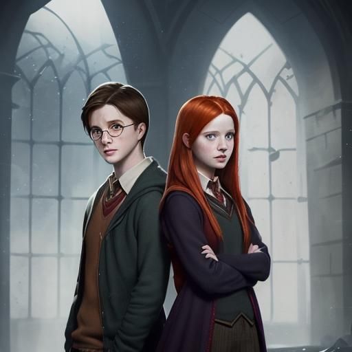 Harry Potter and Ginny Weasley: Hyperrealistic Splash Art