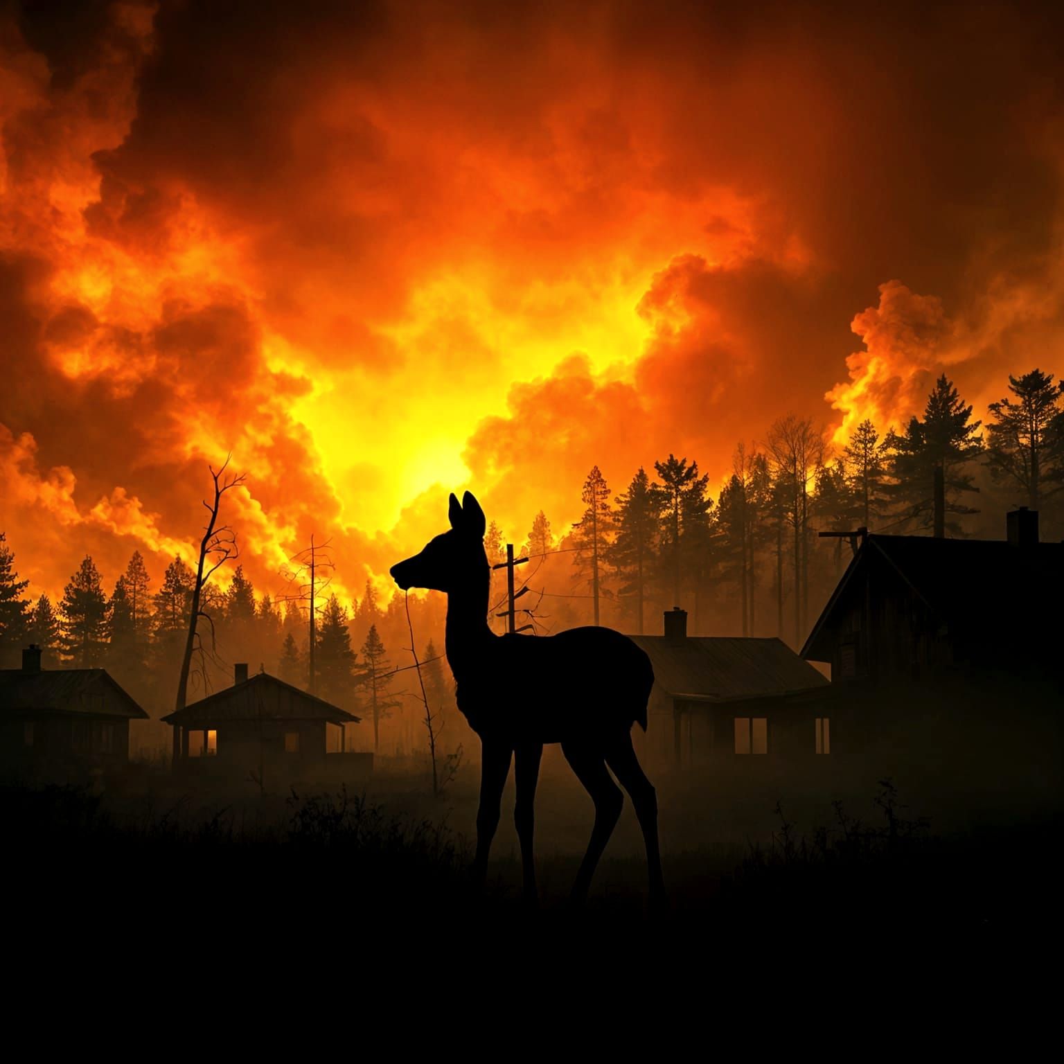 Dramatic Fawn Silhouette Amidst California-Style Wildfires
