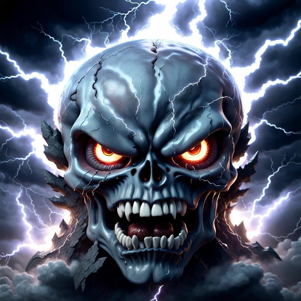 Stormy Skull Cloud Monster in Cel-Shaded 3D