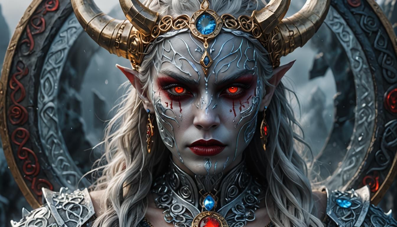 Ice Queen Portrait with Celtic Runes in HDR