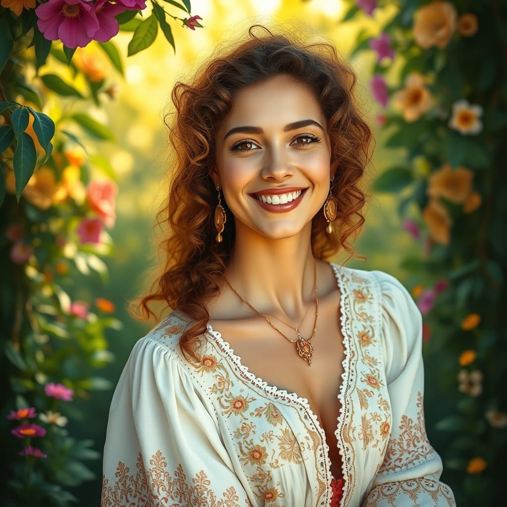 Ethereal Bohemian Goddess in Whimsical Landscape