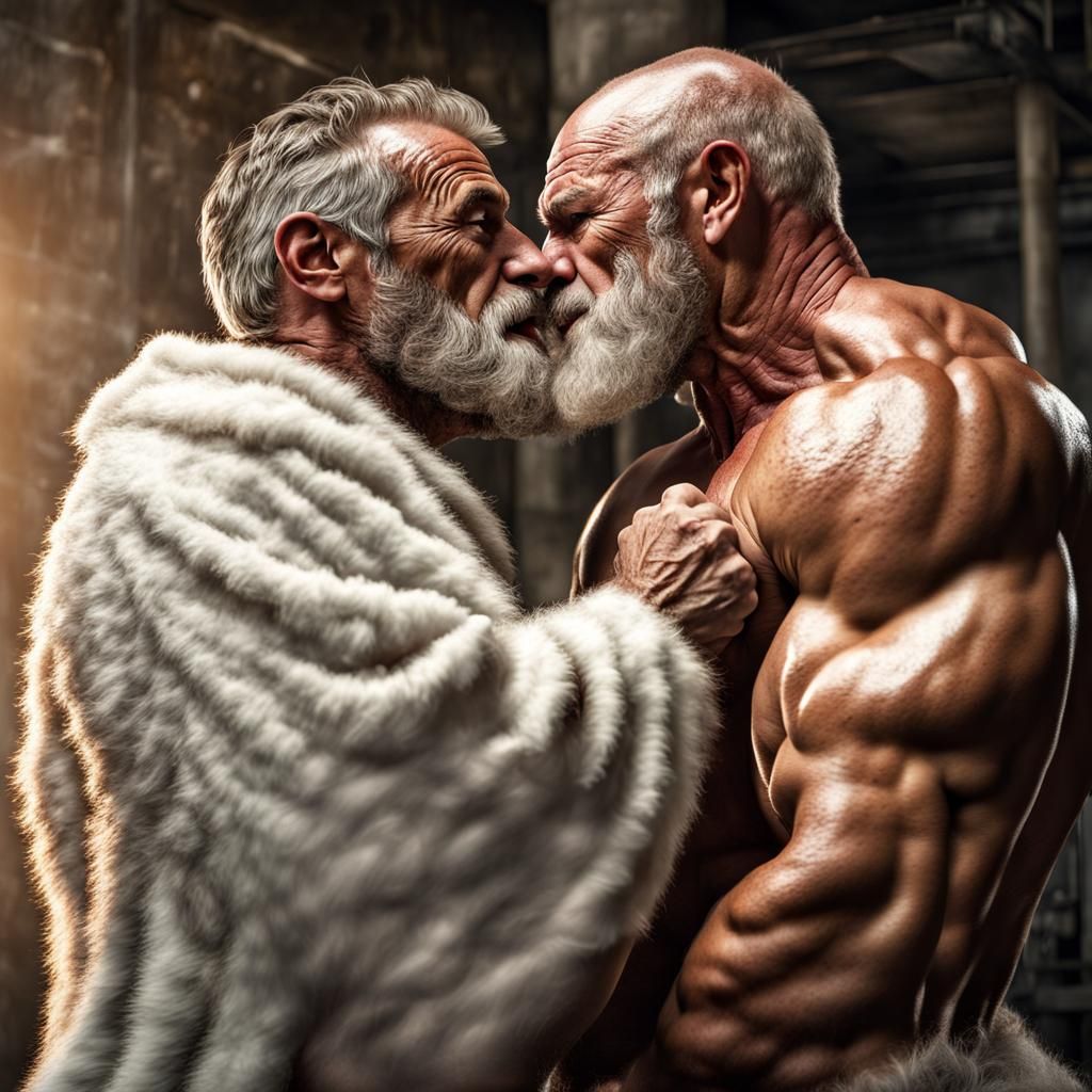 Two Muscular Bodybuilders Kissing in Shower: Detailed Matte ...