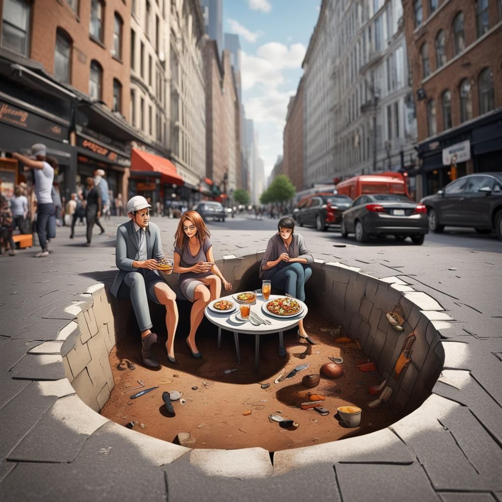 3D Street Art: Dinner in a Hole