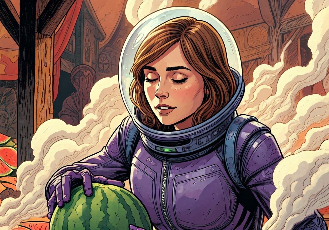 Clara Oswald's Cosmic Encounter in Vibrant Watercolor