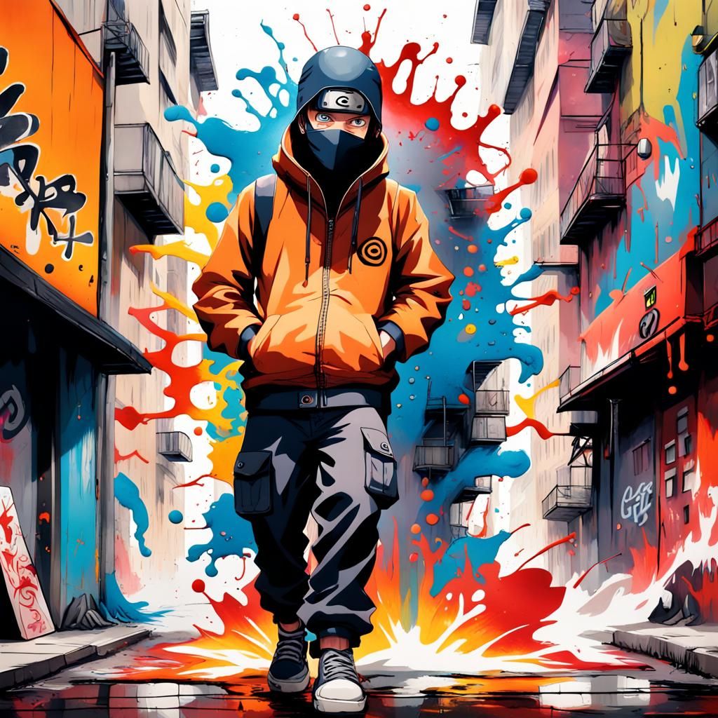 Naruto Graffiti Art in Cityscape