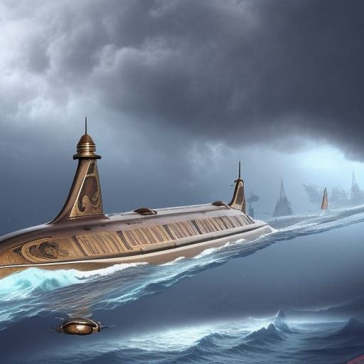 Art Nouveau Submarine: Detailed Digital Matte Painting