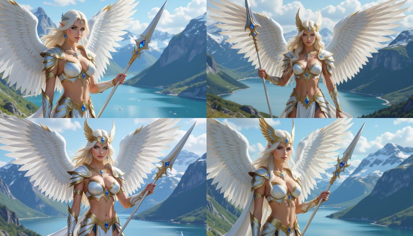 Valkyrie Guardian with Sapphire Spear on Mountain