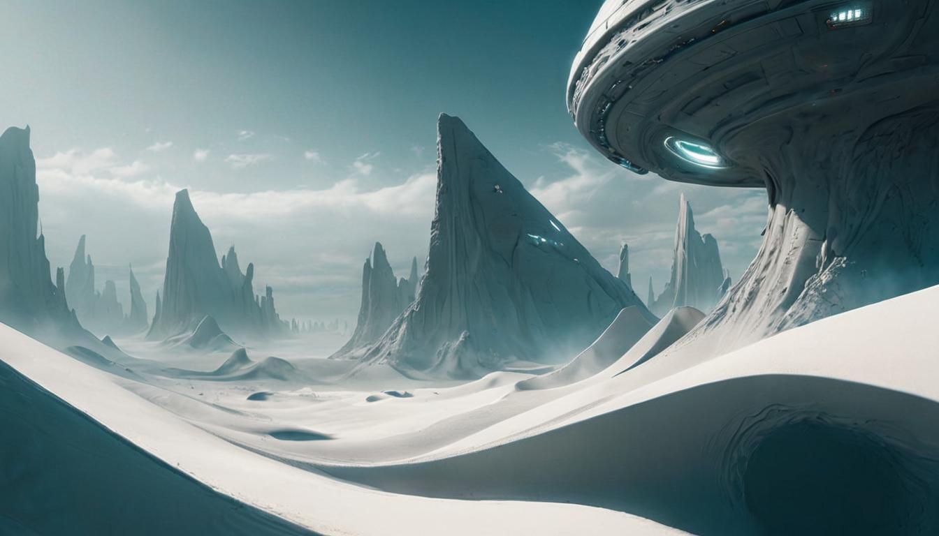 Futuristic Alien Cityscape on White Dunes
