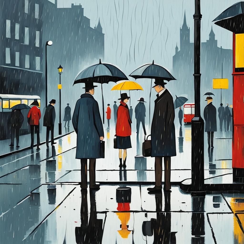 City Bus Stop in the Rain, Industrial Style