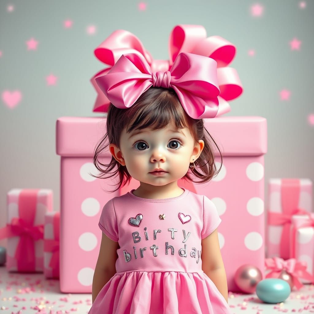 Girl with Pink Bow in Whimsical Pastel Setting