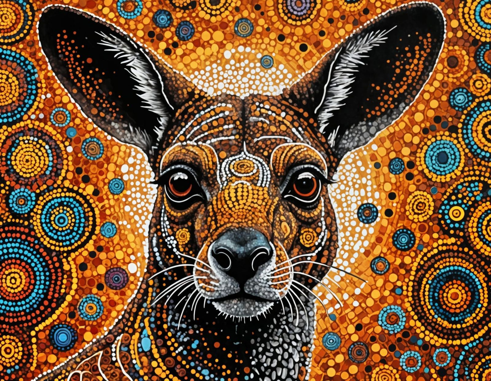 Wajarri Kangaroo Portrait in Pointillism Style