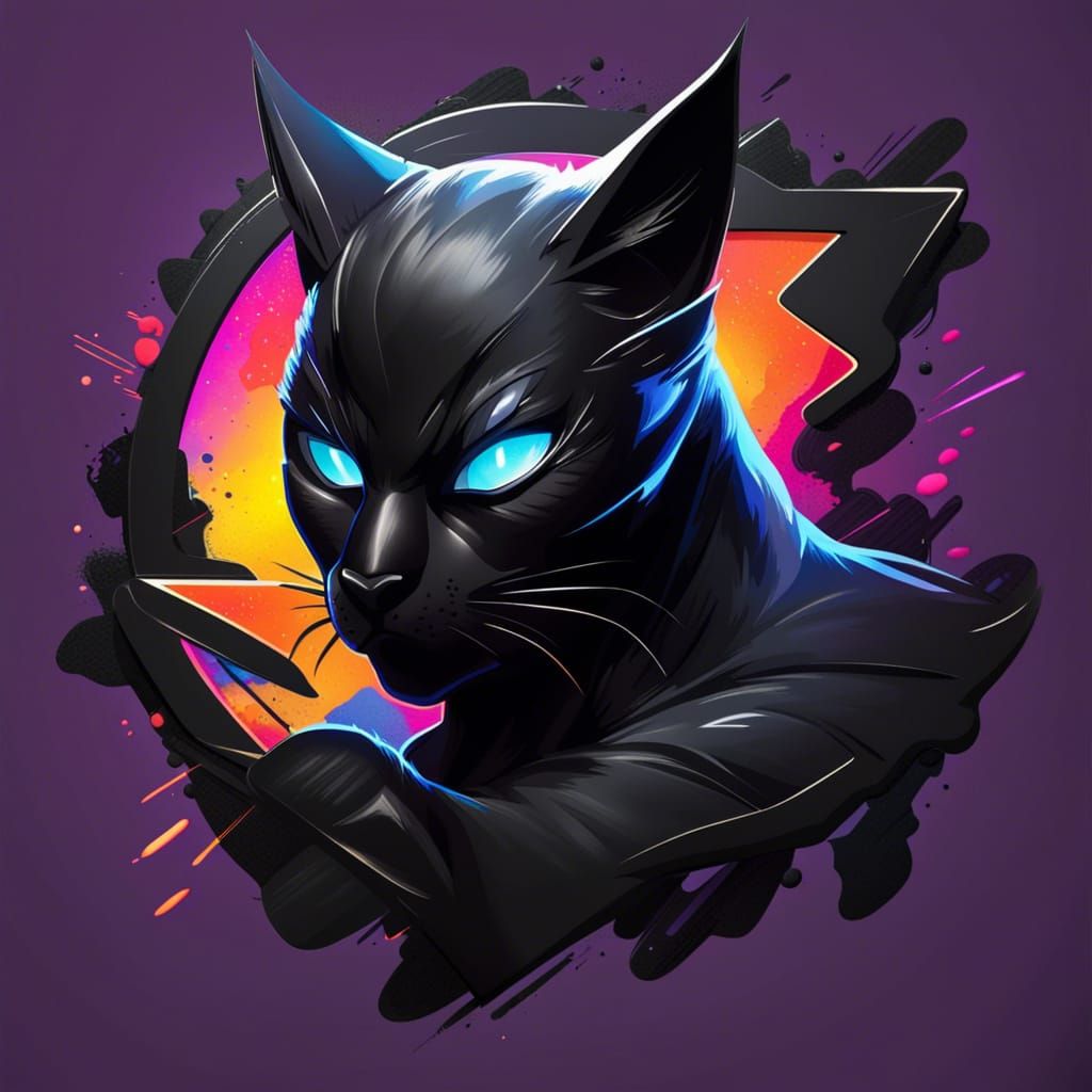 Superhero Black Cat Logo in Splash Art Style