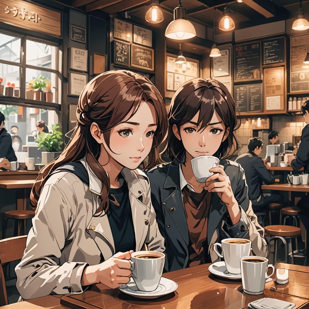 Cafe Scene with Manga-Style Cel-Shaded Art