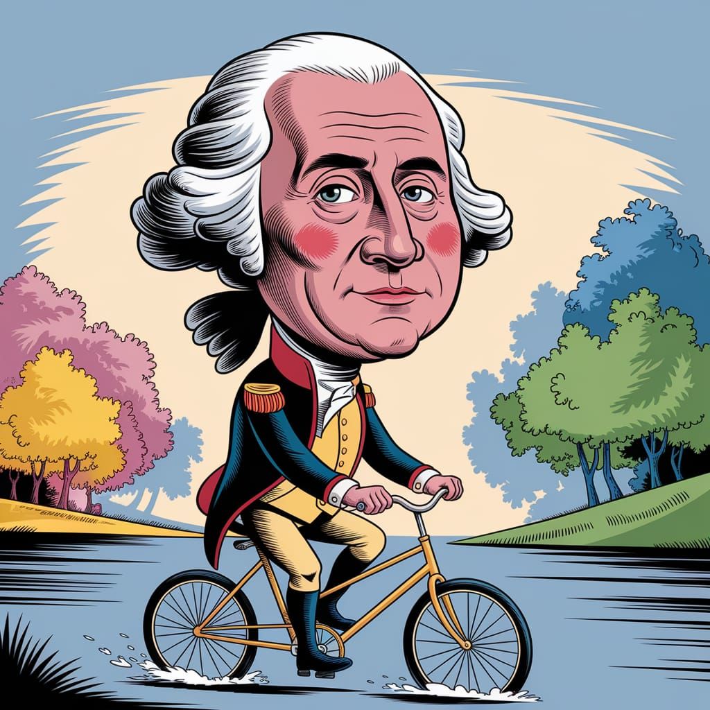 George Washington in Caricature Style Cycles River