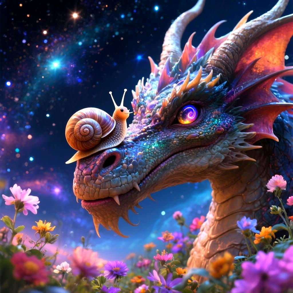 Celestial Dragon's Tiny Friend: A Cosmic Journey